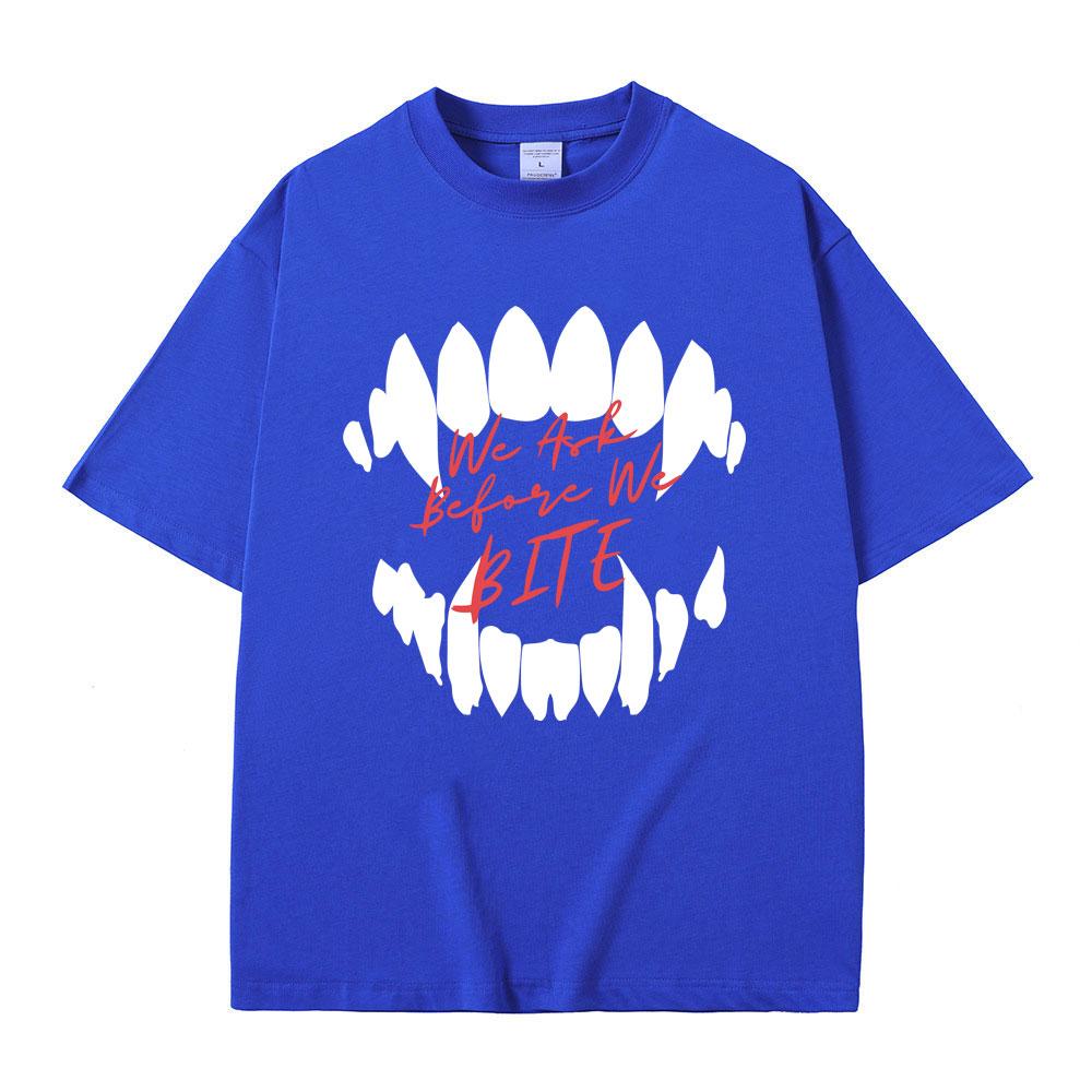 Game Baldurs Gate'3 Astarion We Ask Before We Bite Print T-shirt Men Hip Hop Vintage Gothic Tshirt Male Rock Oversized T Shirts