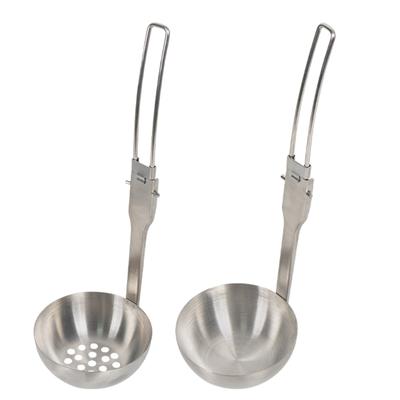 Foldable Outdoor Picnic Soup Ladle/Slotted Spoon Stainless Steel Camping Spoon Lightweight Portable Hiker Tableware
