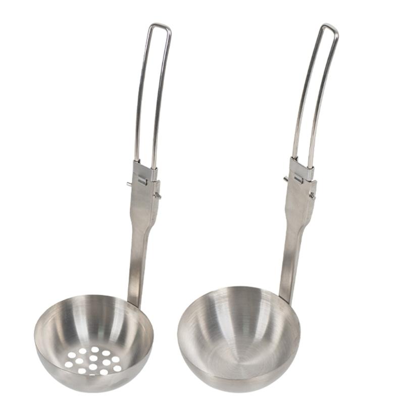 Outdoor Camping Colander/Soup Ladle Stainless Steel Tableware Foldable Spoon