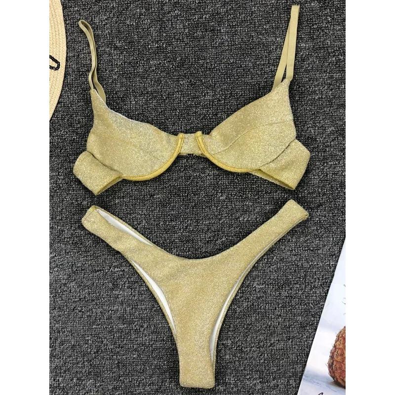 Glitter Shiny Underwired V-Bar Bikini Women Swimsuit Female Brazilian Swimwear Two-piece Bikini Set Triangle Bathing Suit Swim