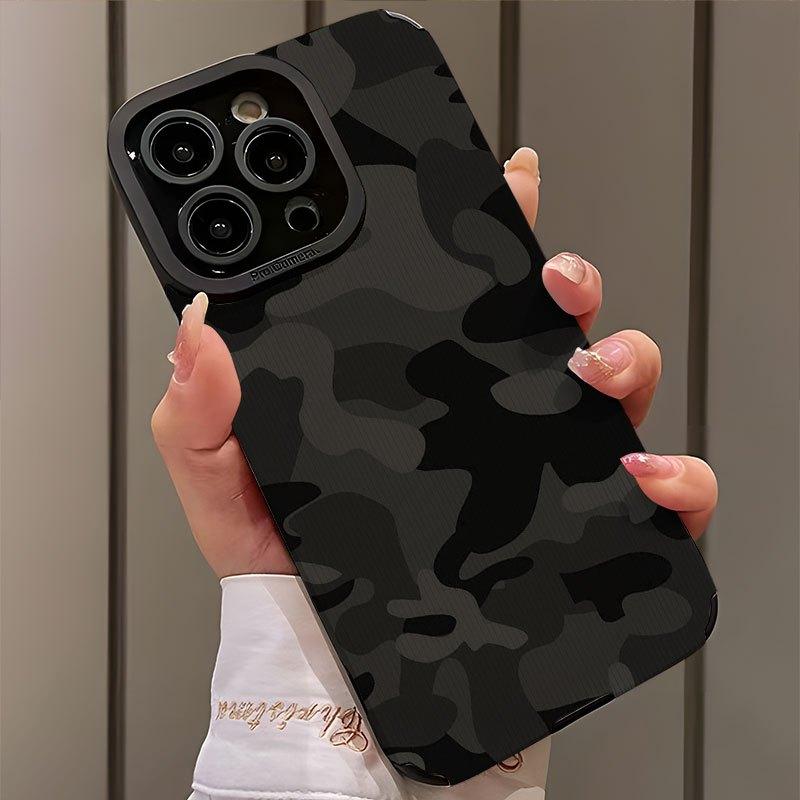 Black Camouflage Pattern Design Phone Case Suitable for iPhone 17 16 15 14 13 12 11 Pro/Max/Plus Anti Drop and Shockproof