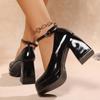 Women's High Heels Platform Pumps Patent Leather Chunky Heeled Lolita Shoes Woman Plus Size Fashion Ankle Strap Mary Jane Pumps