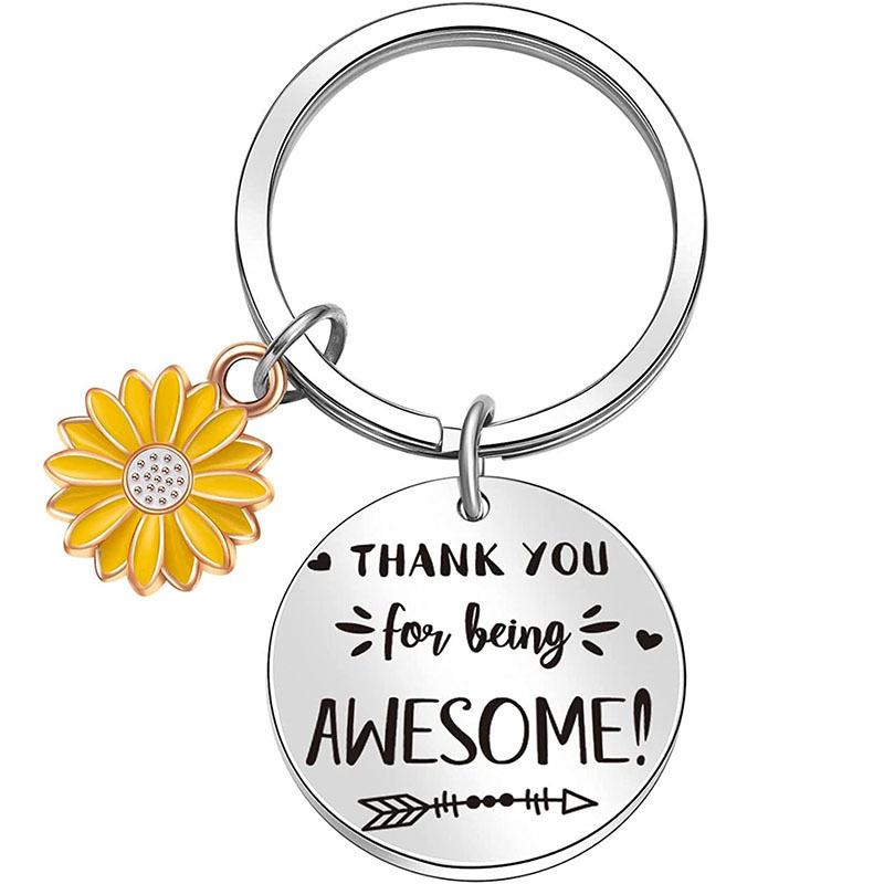 Versatile Stainless Steel Key Sunflower Accessory Keychain Send To Friends Thanksgiving Small Gift Laser In Stock Keychain for Backpack Bag Pendant