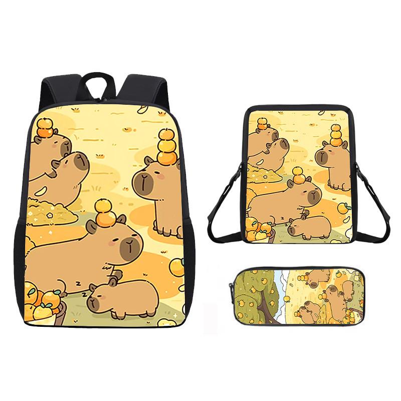 Cartoon Capybara Pattern Backpack Shoulder Bag Pencil Case Three Piece Set