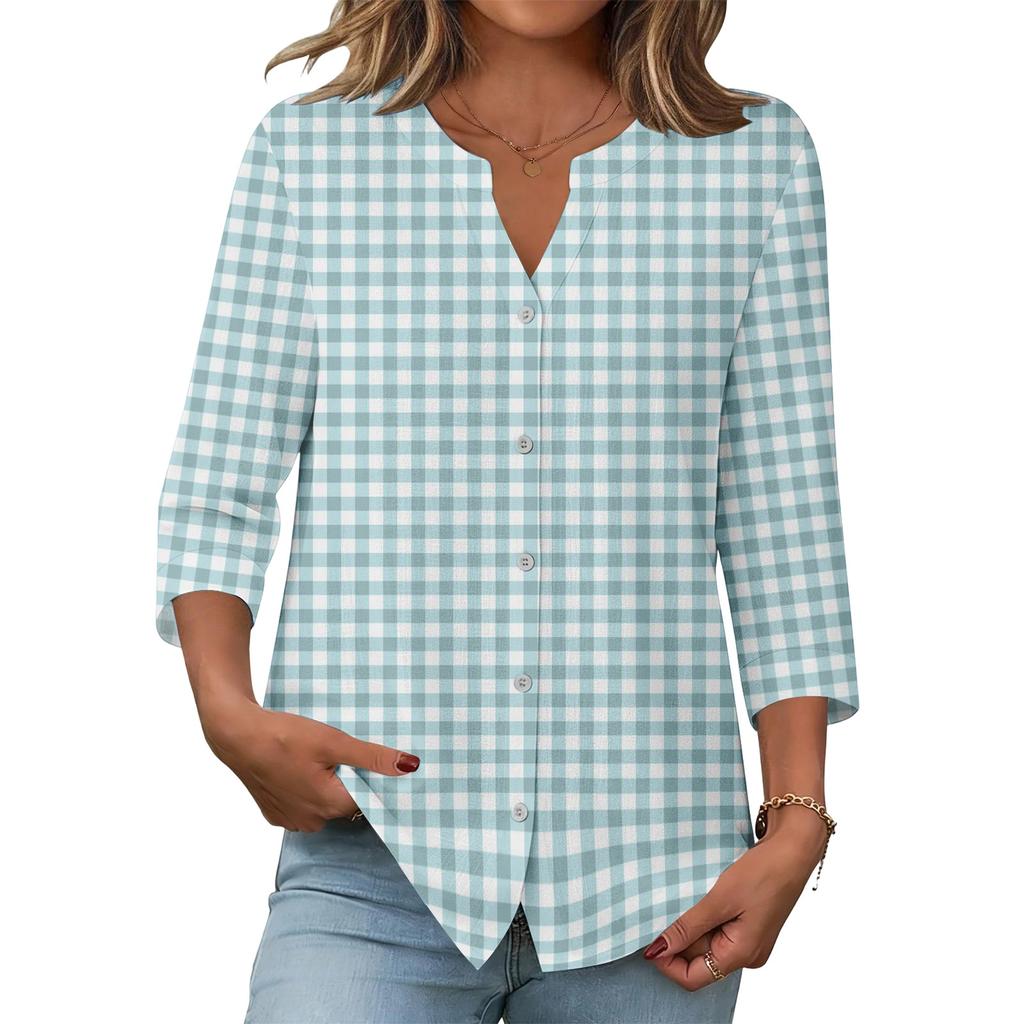 Blusa casual da donna elegante a righe e quadretti stampati