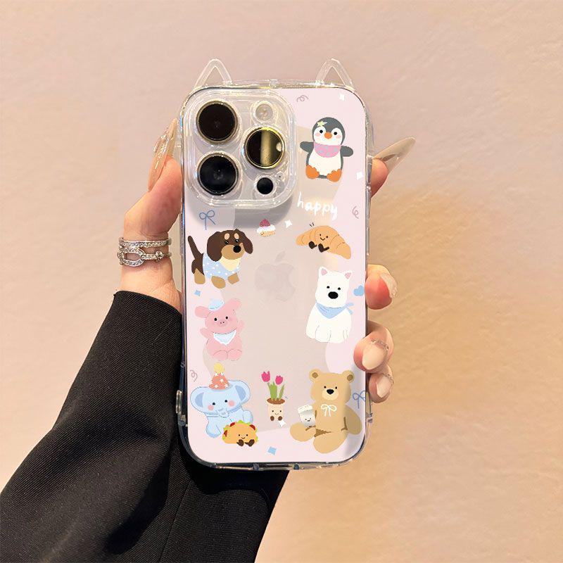 Transparent Cat Ears Phone Case for Apple 17 Pro Max, 15 Pro, 13, 14 with Precise Cutouts