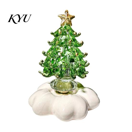 Colorful Glass Tree Art Glazed Christmas Ornament with Star Topper, Party Table Decor Art, Faux Crystal Tabletop for Home Office Holiday Centerpiece