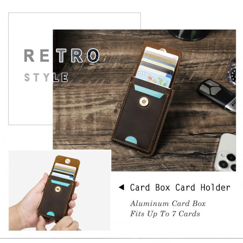 Crazy Horse Leather RFID Anti Theft Brush Automatic Card Box Leisure Fashion European American Trend Set Bag