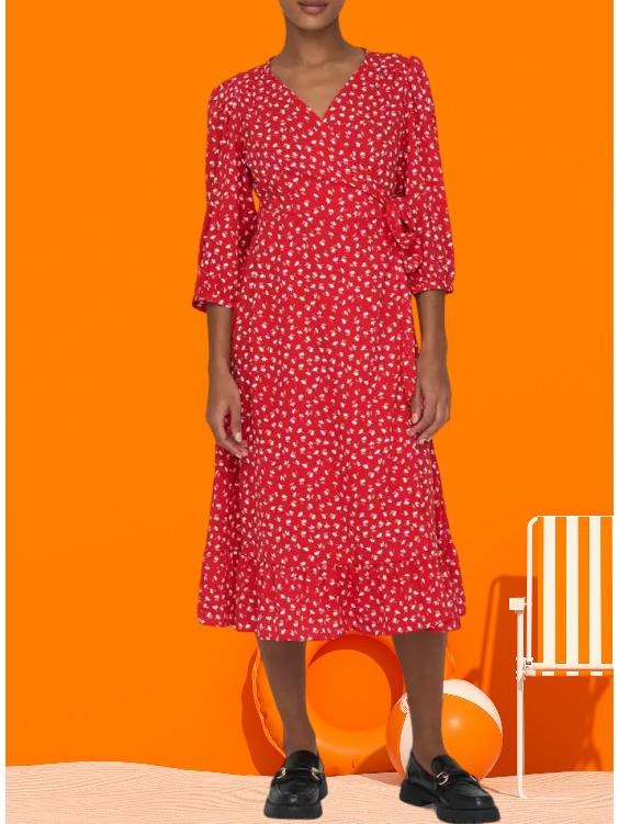 2025 European & American French Romantic Floral V-neck Dress with Three-Quarter Sleeves X-Large