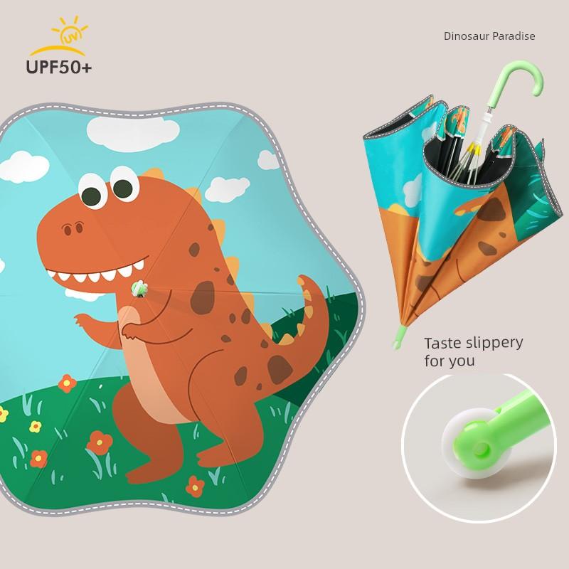 Children's Umbrella Safety Rounded Roller Boys and Girls Primary School Students Anti-Puncture Engineering Vehicle Umbrella Black Glue Rain Or Shine