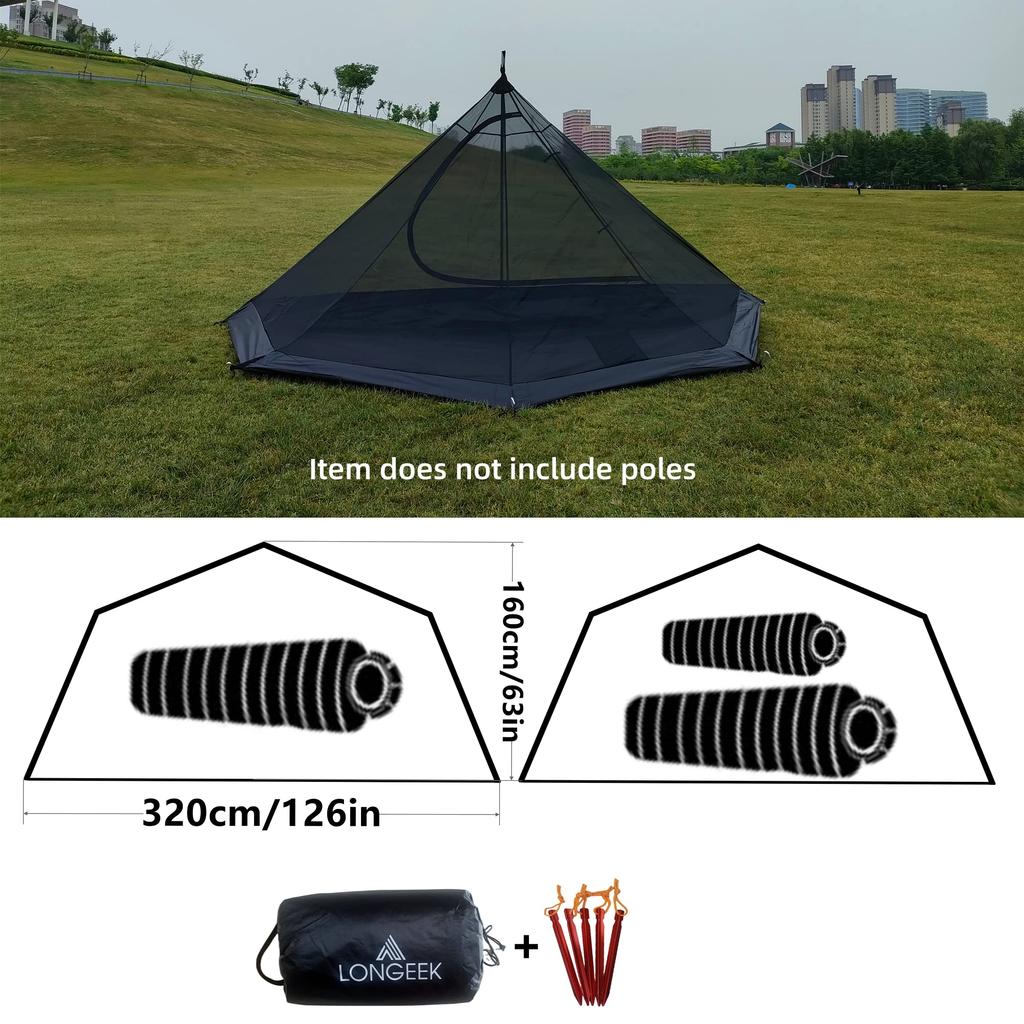 Longeek Half Mosquito Net for Single Pole Tents (with Waterproof Carpet) 4-Season Backpacking Travel Tent