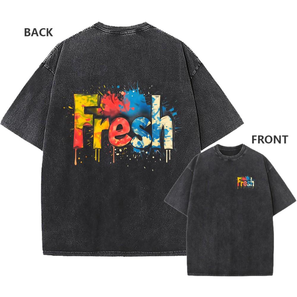 Men s Oversized Acid Wash Vintage 100% Cotton Vibrant Fresh Graphic Tee S разноцветный