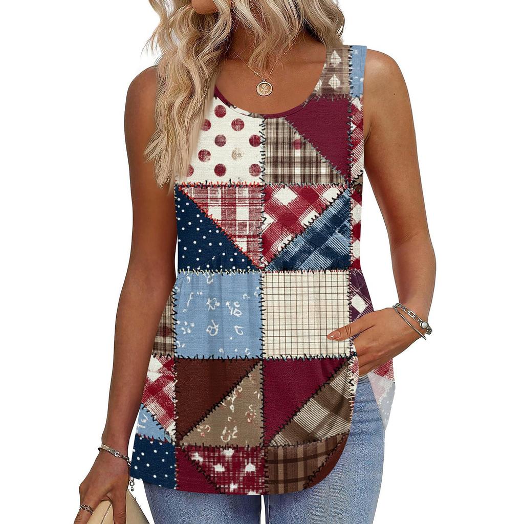 Square Collar Tank Top Women Print Tank Tee Casual Loose Fit Sleeveless Shirt