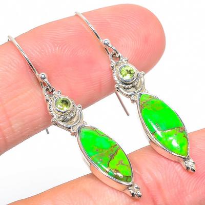 Natural Copper Turquoise,Peridot 925 Solid Sterling Silver Earring 1.75" R4c62