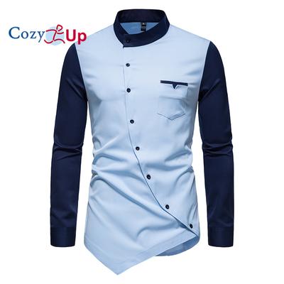 Camisa de gama alta con cuello Henry de color de contraste irregular con botón oblicuo personalizado