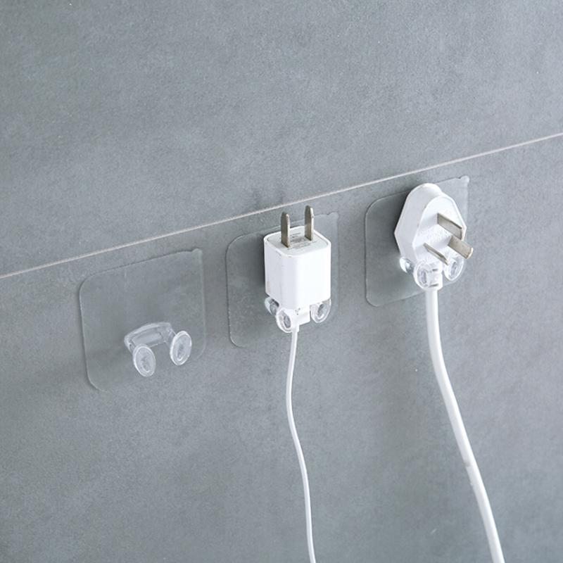 4Pcs/Pack Random Color Home Office Wall Adhesive Plastic Power Plug Storage Hook