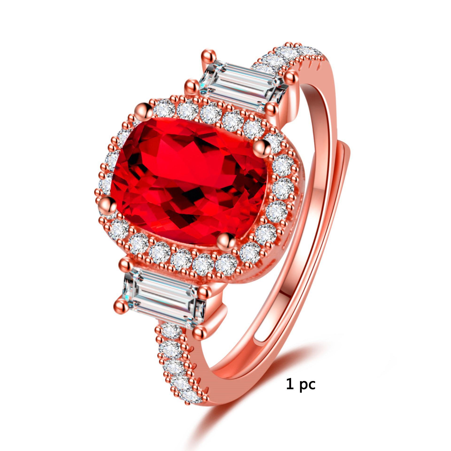 

2025 Trend Red Open Diamond Ring Женское легкое роскошное кольцо с имитацией натурального рубина и бриллиантом Кольцо на указательный палец 1 pc