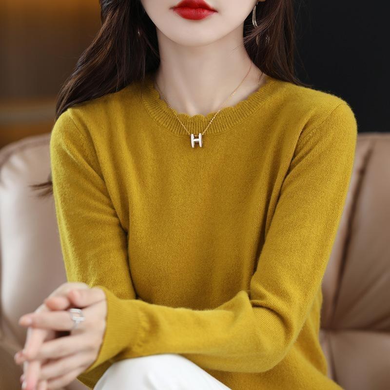 Lässiges Spitzen-Rundhals-Unterhemd Damen Herbst- und Winterpullover Langarmpullover