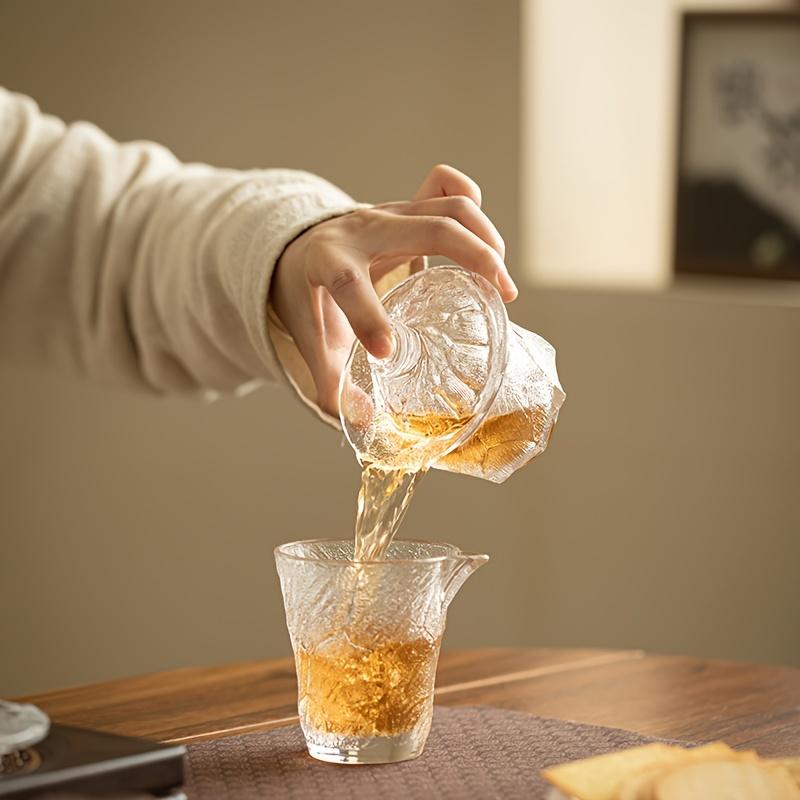1 Set Glas Kung Fu Tee Set Japanisches Haushalts-Tee Gedeckter Becher Teetasse Wohnzimmer Gletschermuster Glasbecher Trinkgeschirr Komplettes Tee-Set Geburtstagsgeschenke