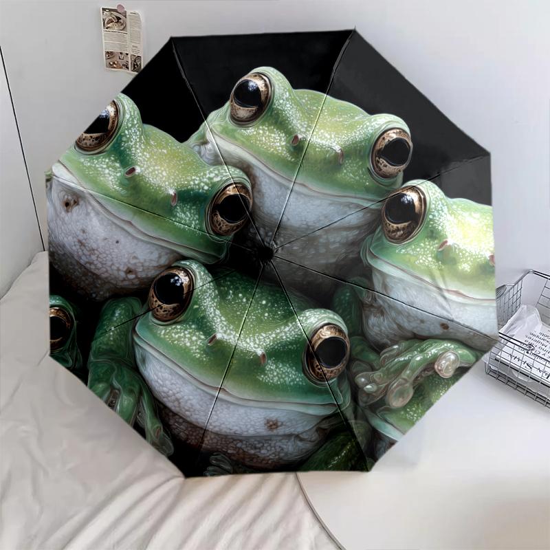 frog pattern, automatic folding umbrella, portable and foldable design, 8 ribs, a Christmas or birthday gift.