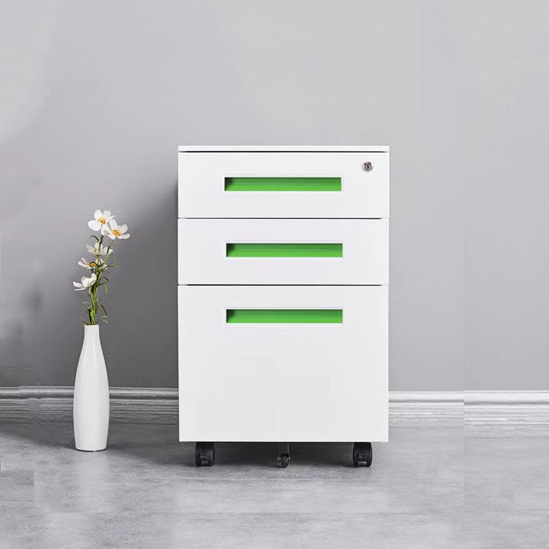 Mobile Three-Drawer Metal File Cabinet with Lock for Under-Desk Office and Printer Storage