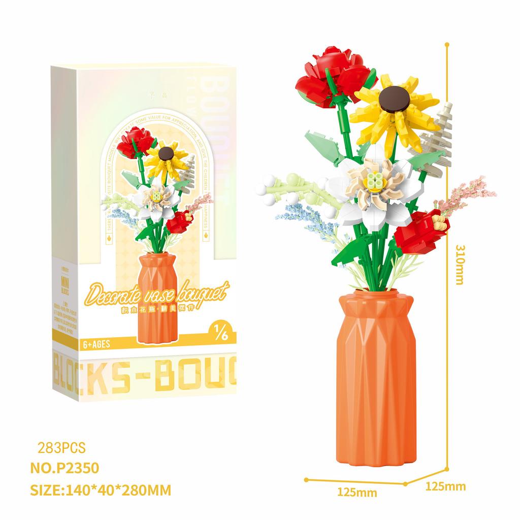 Idea Home Furnishing Building Brick Rose Sunflower Daisy Violet Construction Mini Block Flower Toy With Vase For Girl Gifts