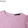 ZANZEA Damen Freizeitbluse mit Spitzen-Patchwork, 3/4-Ärmeln und lockerem Schnitt