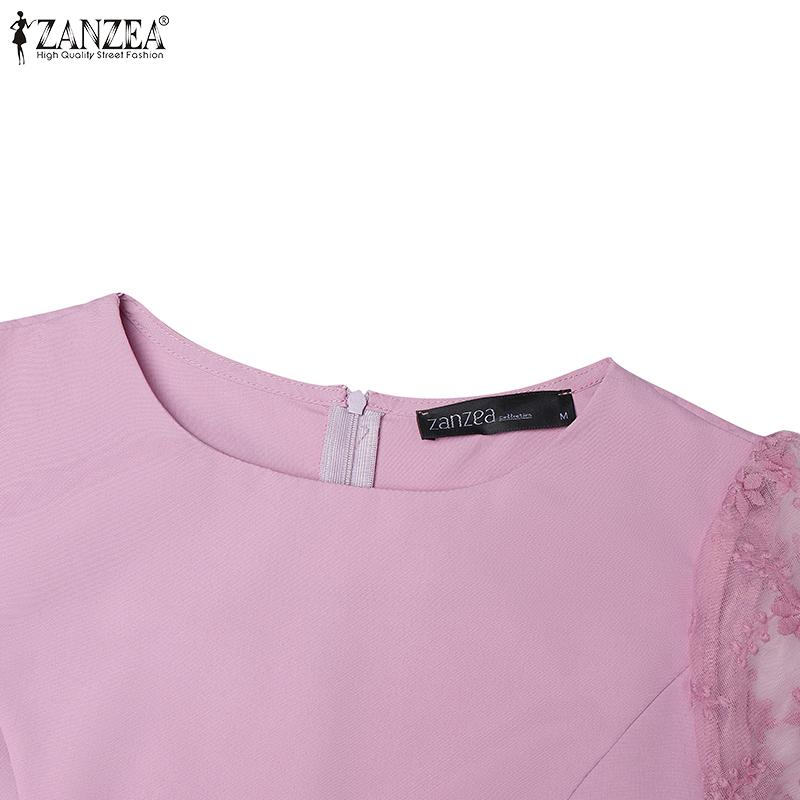 ZANZEA Damen Freizeitbluse mit Spitzen-Patchwork, 3/4-Ärmeln und lockerem Schnitt