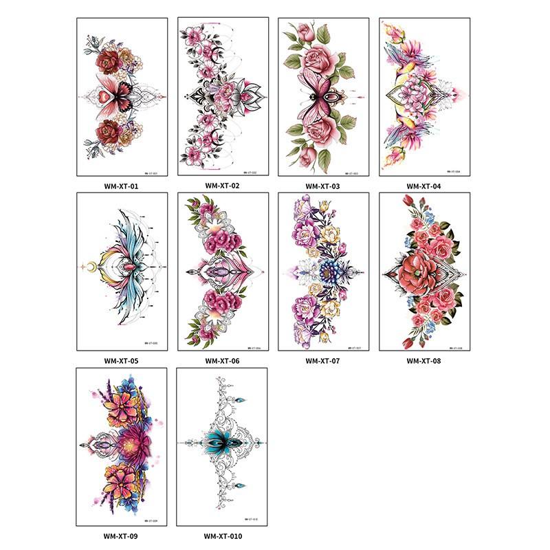 Colorful Flower Temporary Tattoo Stickers Chest Collarbone Scar Cover Waterproof Sexy Body Art