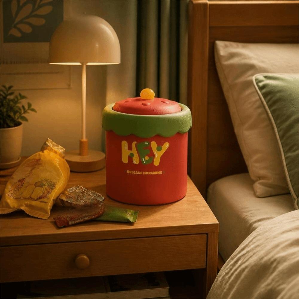 Cartoon Mini Waste Bin with Cover Waste Paper Basket Storage Bucket Tea Slag Can Office