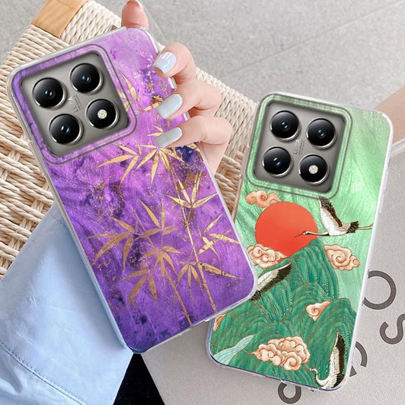 Chinese Style High Mountain Auspicious Cloud Crane Women Phone Case For Xiaomi 14T 13T Pro 14Tpro 11 Lite 5G NE Fundas Cover