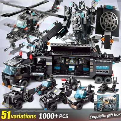 1000 PCS City Police Station Car Headquarters Building Blocks Truck SWAT Figure WW2 Military Bricks Toys for Children Kids