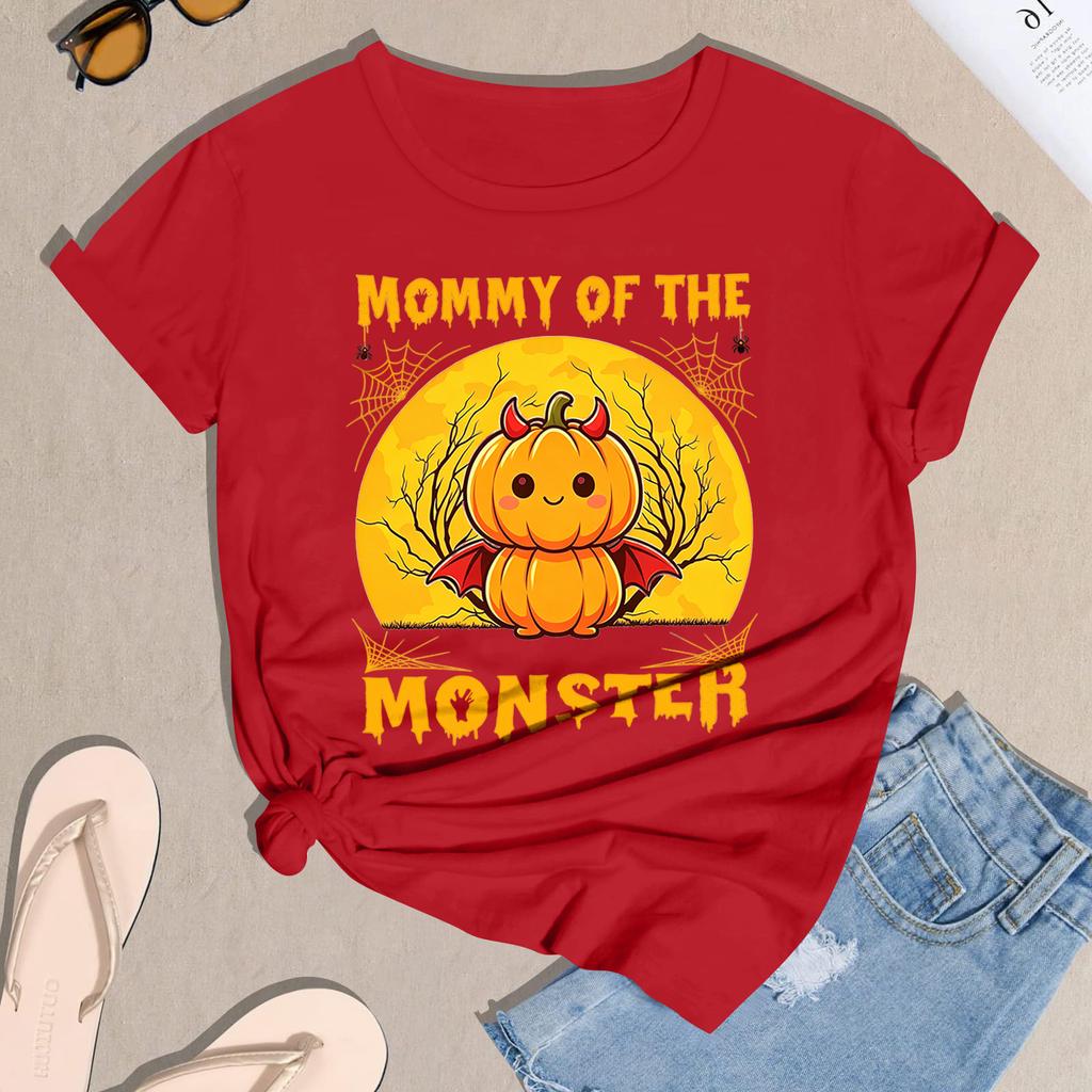 Women's Halloween Print Short Sleeve T-Shirt Casual Neck Tee Top