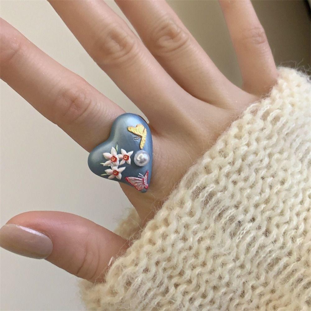 Daisy Enamel Flower Ring Open Ring Irregular Enamel Ring Cute Heart Ring  Women