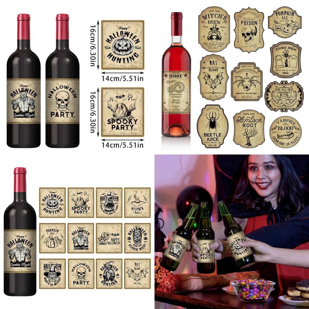 Halloween Vintage Bottle Stickers With Pumpkin Head Decor For Party Venue Decoration