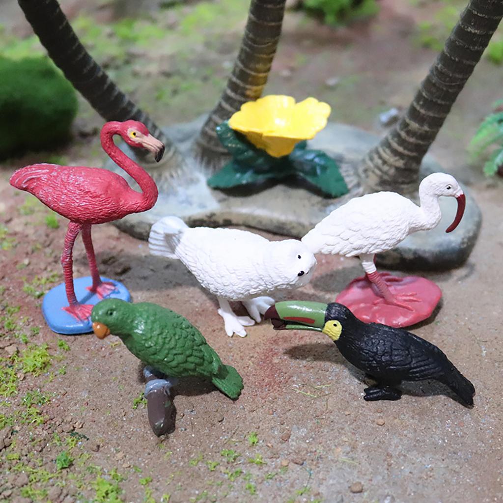 7pcs/10pcs/17pcs Children'S Science Education Cognitive Simulation Wild Bird Animal Model Solid Bird Mini Flamingo Parrot Toucan