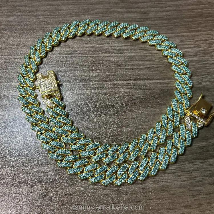New Design Rhinestone Diamond Necklace for Men Mixed Inlaid Gold Iced Out Baguette Cuban Link Chain