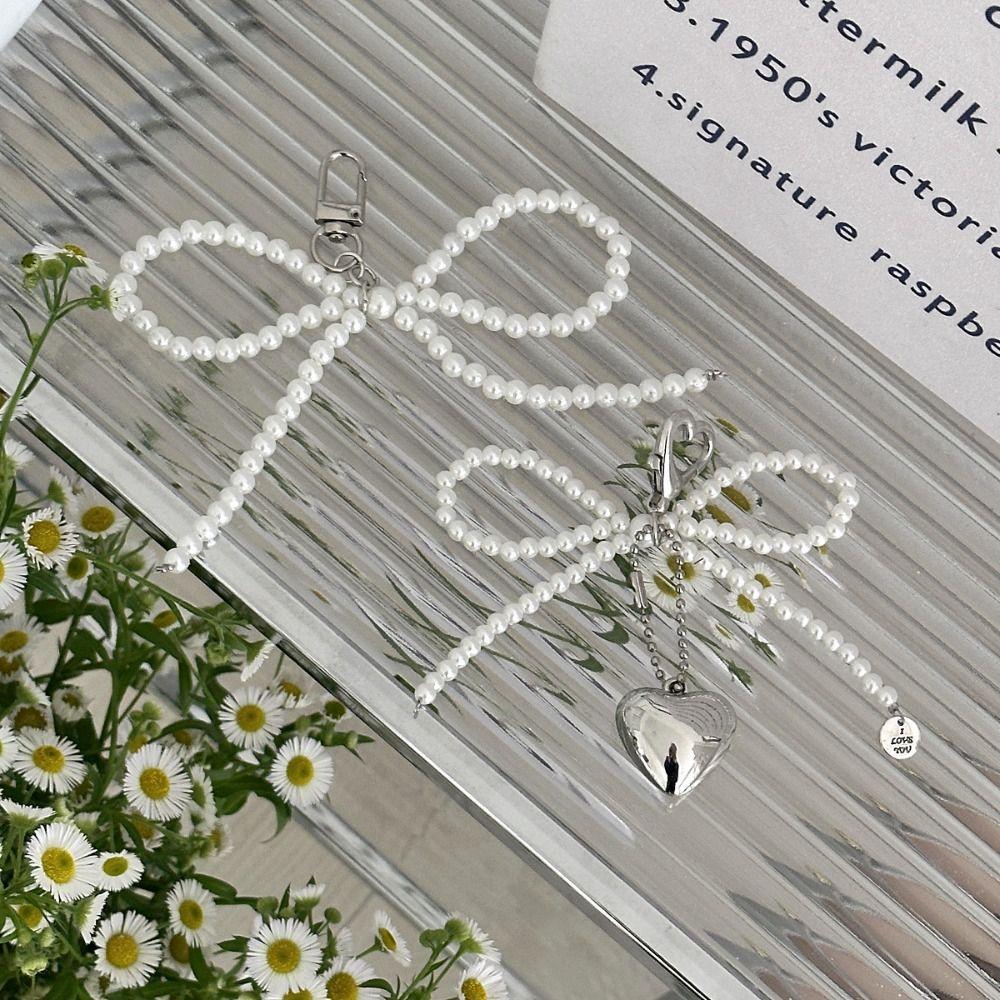 Keyring Bow Keychain Phone Charms Pearl Bow Phone Charms Pendant Heart Phone Chains  Women Girls