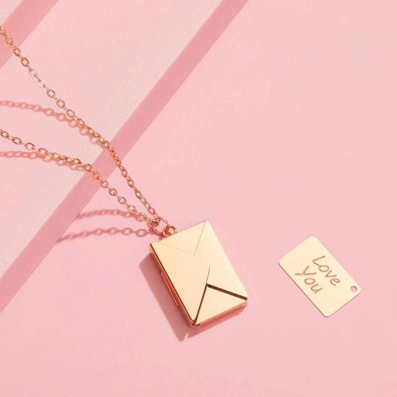 Valentine's Day Love you Secret Hidden Message Pendant Necklace Stainless Steel Can Open Photo Frame Envelope Necklace