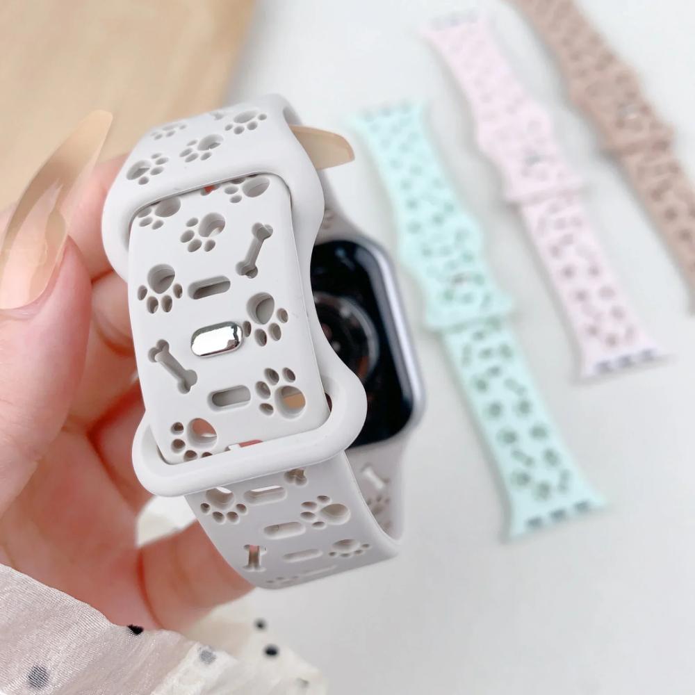 Correa de Silicona con Huella de Pata de Perro para Correa de Apple Watch 49mm 46mm 42mm 44mm 41mm 40mm 38mm Pulsera Series 10 9 8 7 SE 6 5 4 3 Ultra2