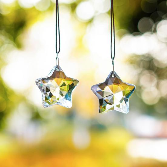 Yousheng 1/6Pcs Faux Crystal Star Suncatcher Decoration Indoor Outdoor Garden Window Wall Hanging Rainbow Maker Clear Five-pointed Star Ornament