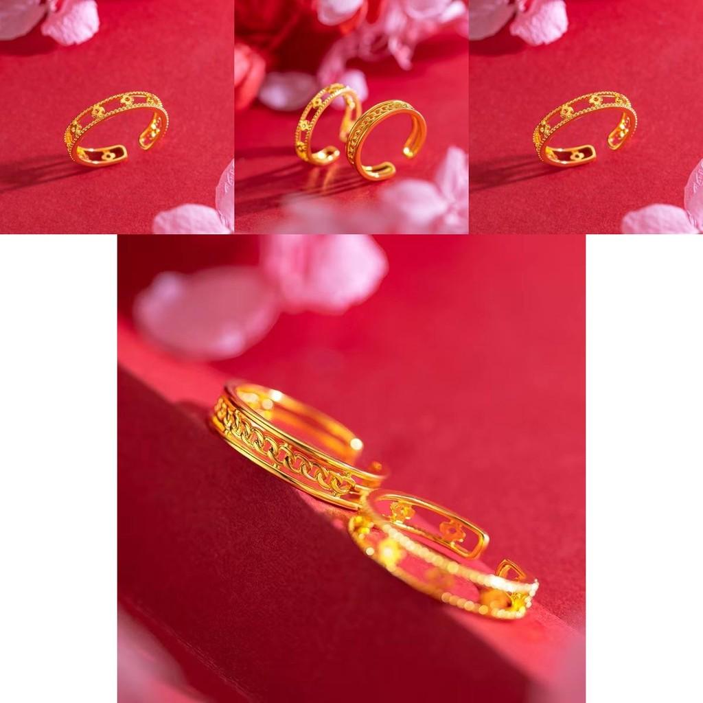 Gorgeous Brass Gold Plated Open Ring Featuring Four Leaf Clover Interlocking Design For Women