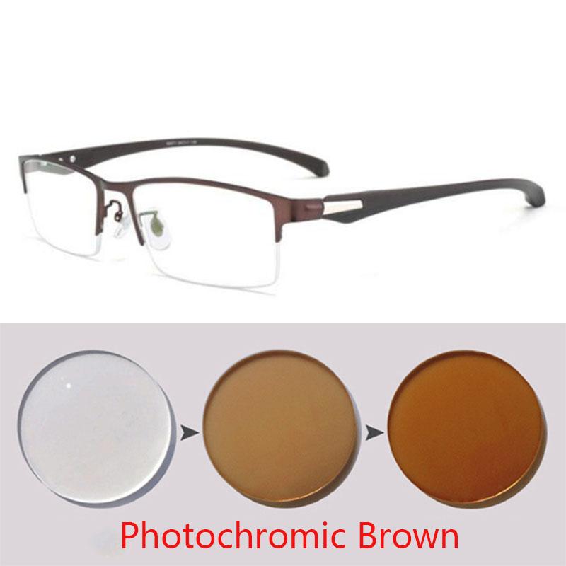 Men Half Metal Frame Photochromic Myopia Eyeglasses Women Chameleon Sun Prescription Glasses -0.5 -0.75 -1.0 -2 To -6