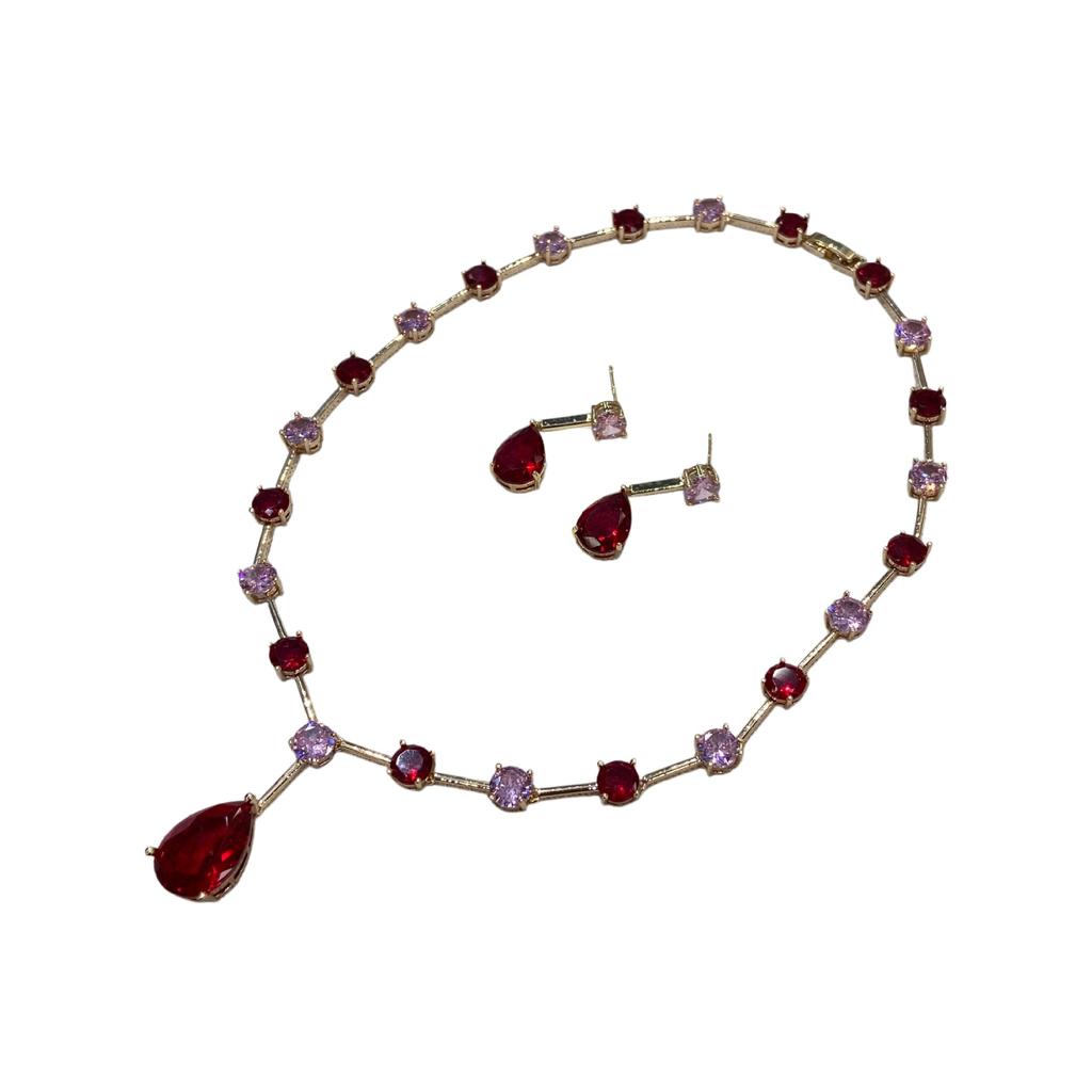 Jewelry Earrings Necklace Set Light Luxury Niche Water Drop Zircon Jewelry Set Banquet Dress Accessories
