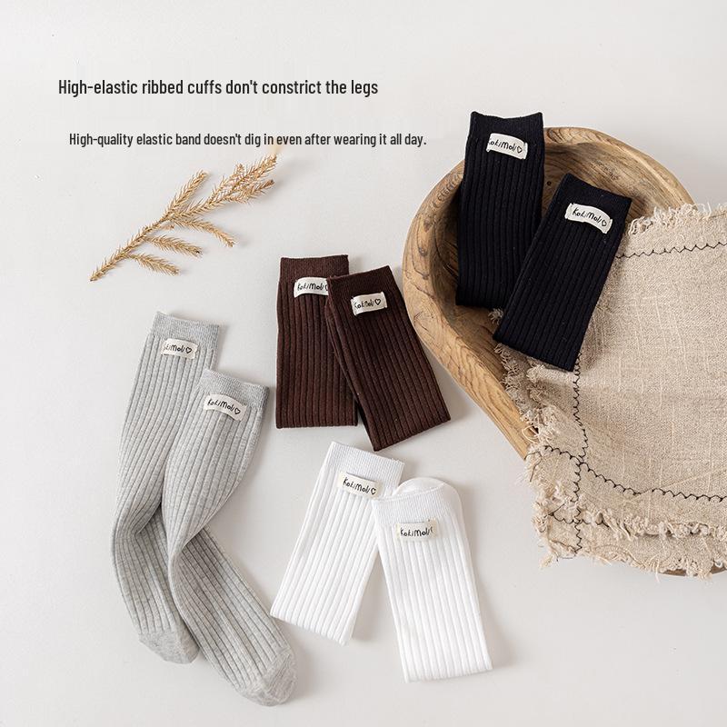 Girls' Knee-High Heart Letter Socks - Versatile Mid-Calf Spring/Autumn Ins Pile Socks