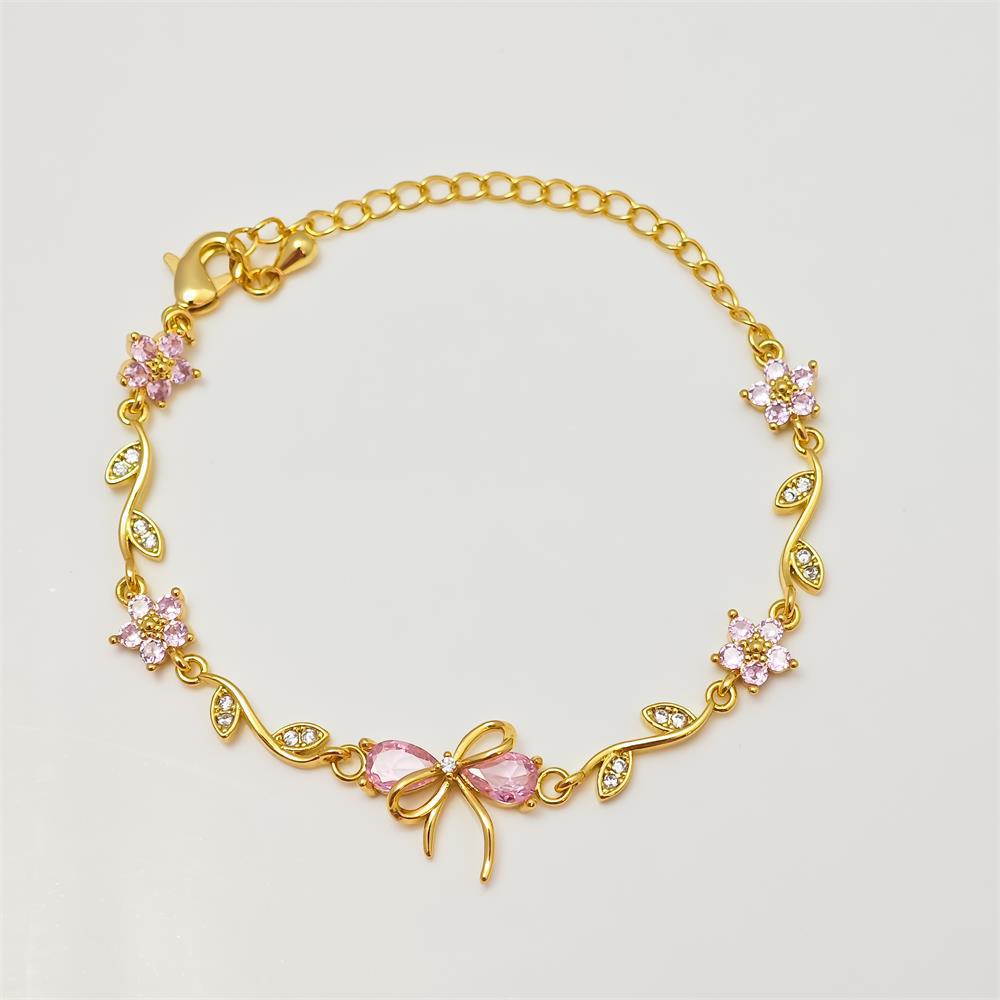 Exquisite Zircon Bow & Flower Pendant Bracelet for Women