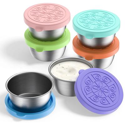 1Pc Salade Dressing Container Met Deksel 40ml Herbruikbare Roestvrijstalen Beker Lekvrije Siliconen Deksels Voor Lunchbox en Picknick
