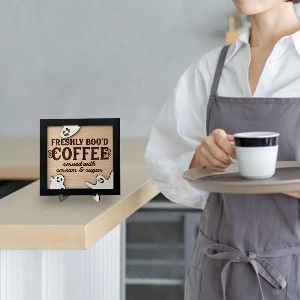 

3D Хэллоуин Деревянный Кофейный Знак Двухслойный Призрачный Знак Кафе Милый Призрачный Орнамент Знак Кухня Coffee Sign