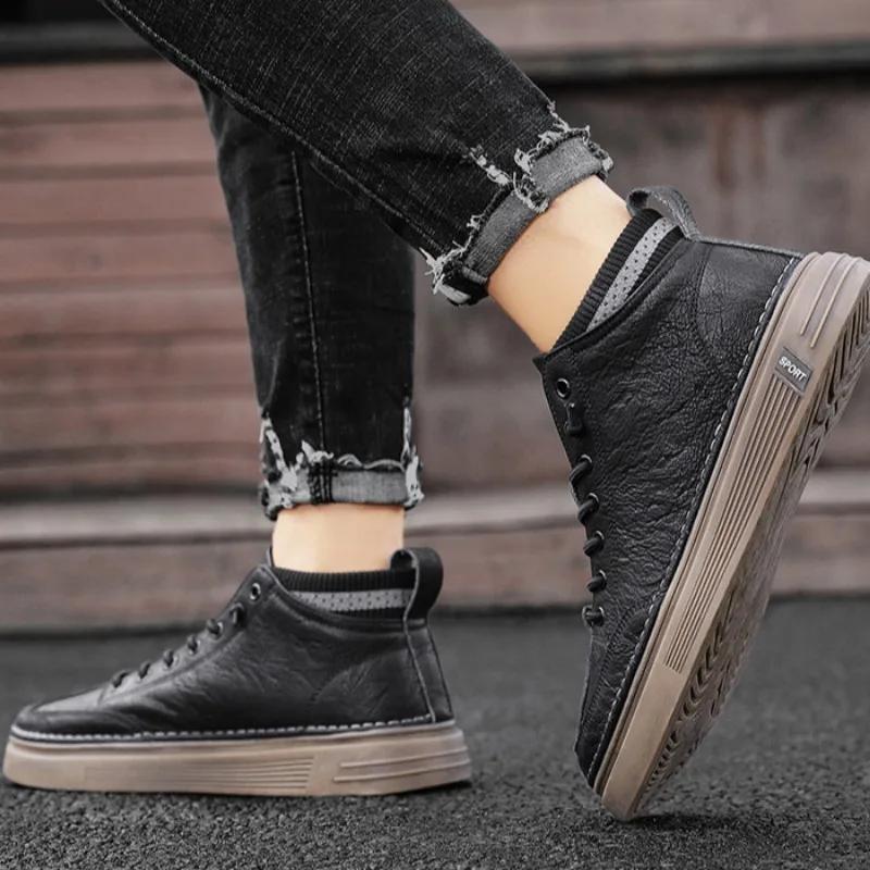 Pánské klasické kožené boty Podzimní pohodlná platforma Ležérní sportovní obuv Pánská vulkanizovaná obuv Baleríny Tenisky Mokasíny Horký výprodej