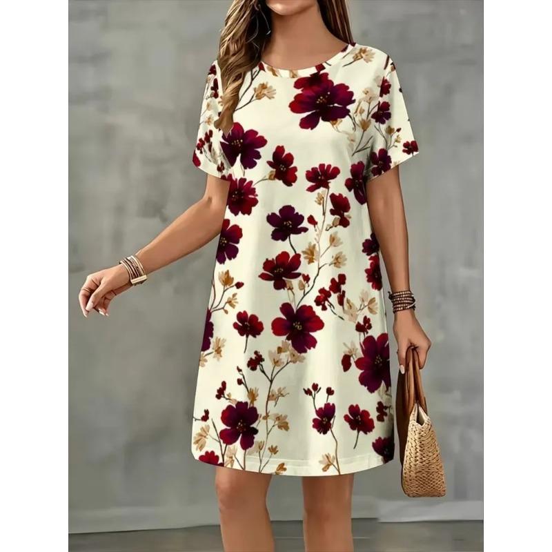 Summer Ladies 3D Printed Short Sleeve Dress Fashion Versatile Breathable Trend Casual